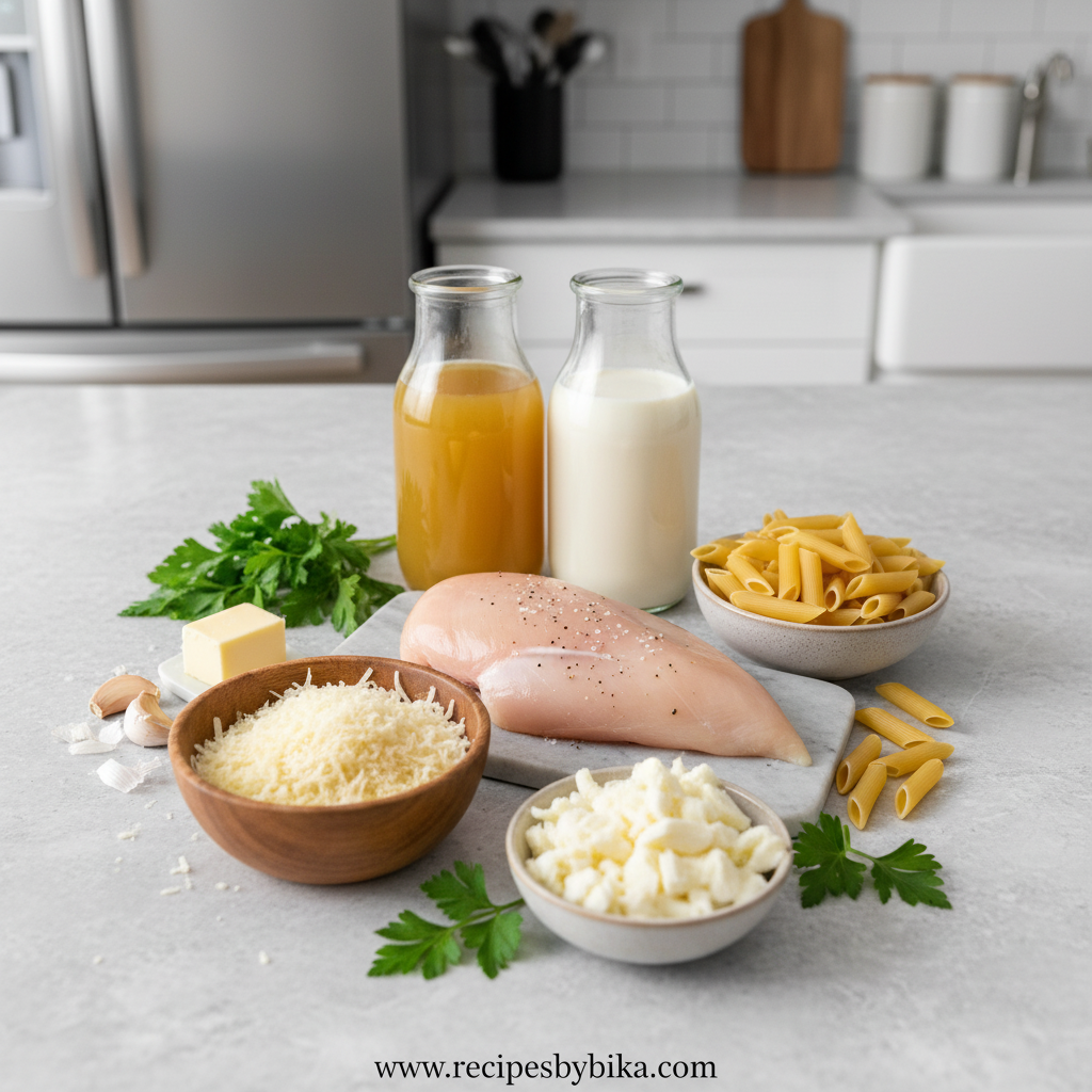 Cheesy One Pot Chicken Alfredo Pasta - Easy Weeknight Dinner Recipe 2 Ingredients for cheesy chicken Alfredo pasta
