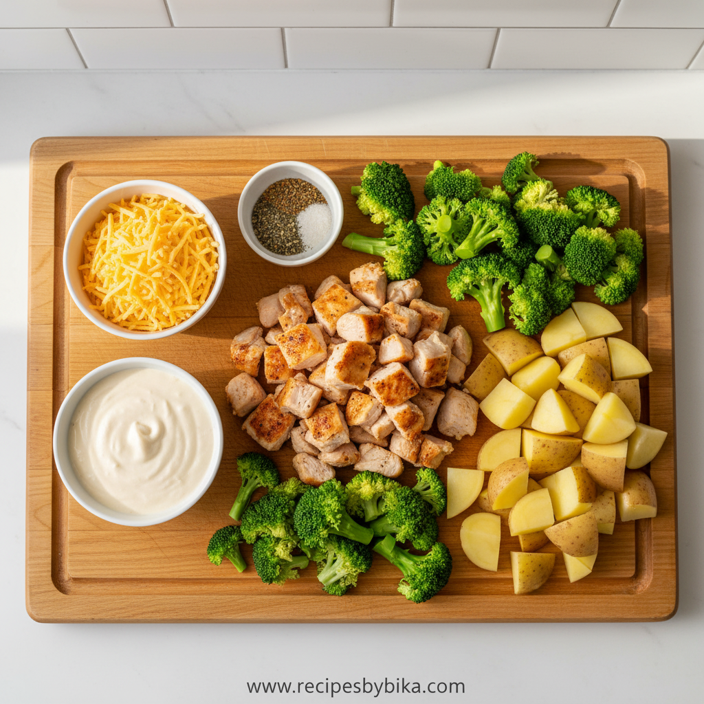 Ingredients for cheesy chicken potato casserole