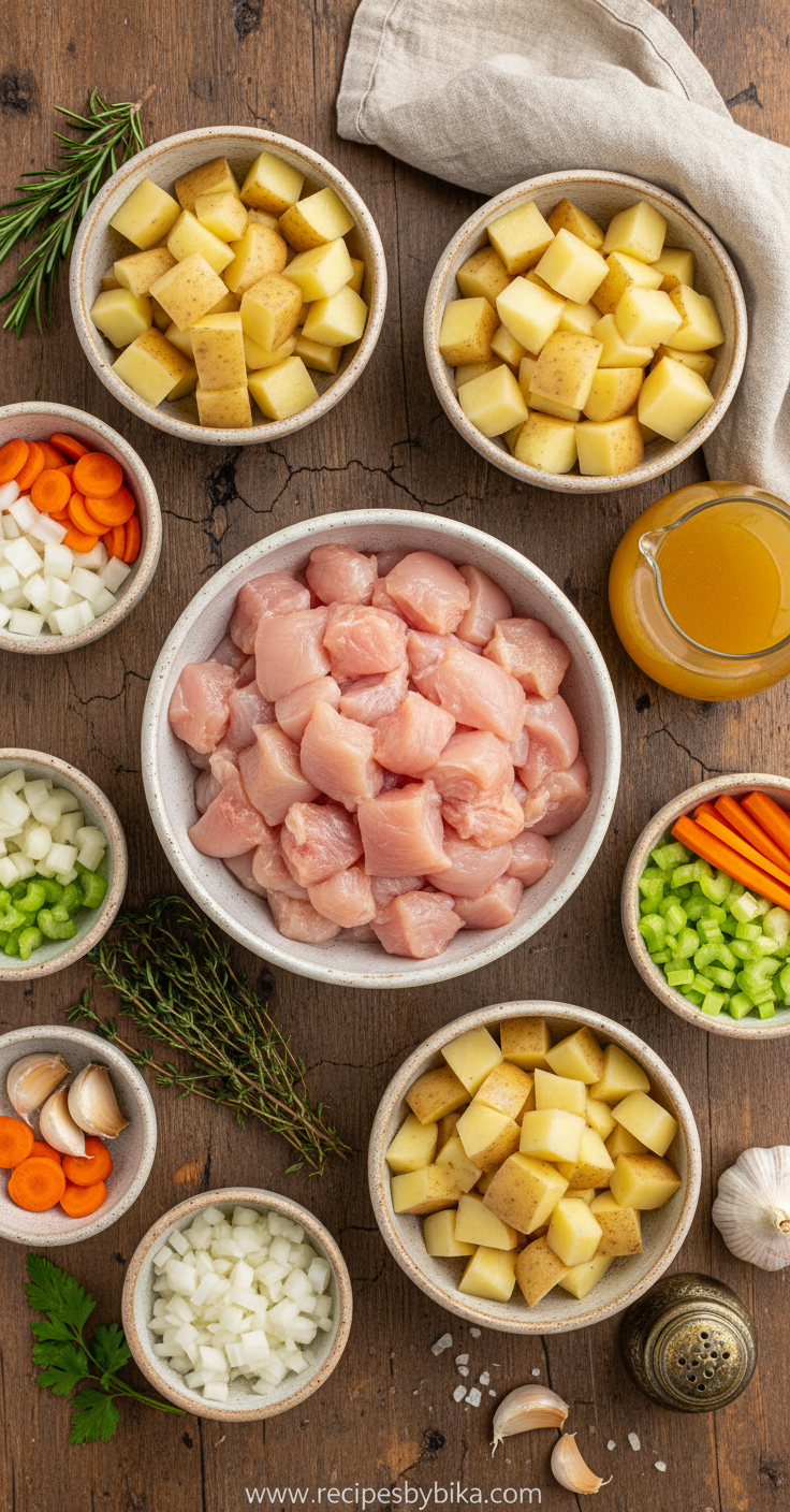 Ingredients for creamy chicken potato soup