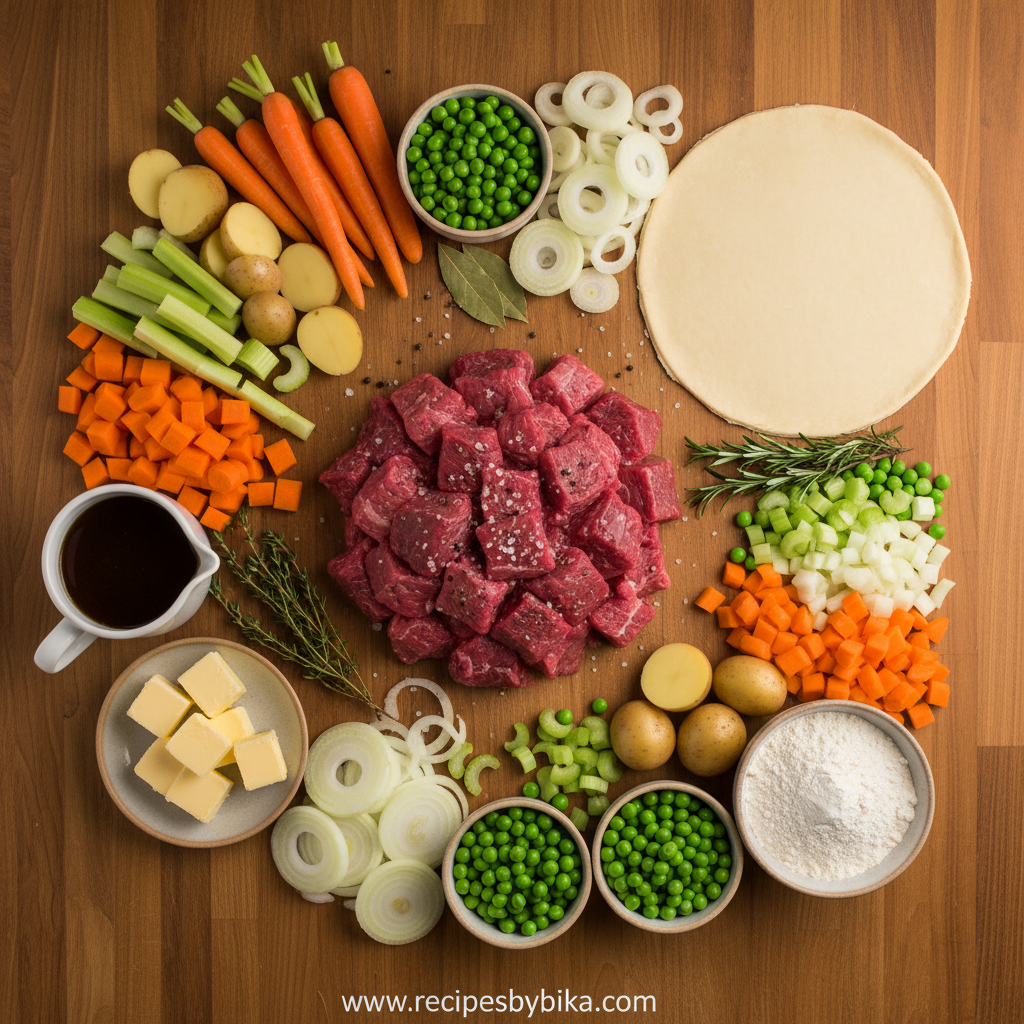 Ingredients for classic beef pot pie