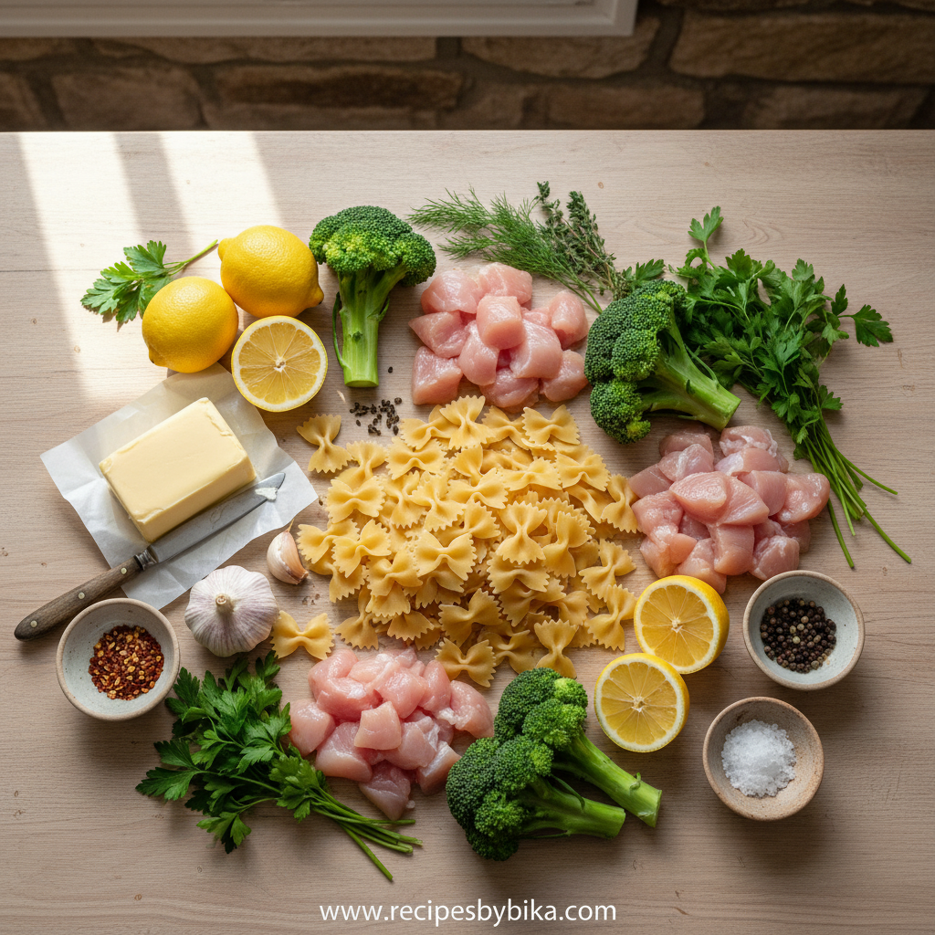 Ingredients for Instant Pot chicken and rice lined up neatly