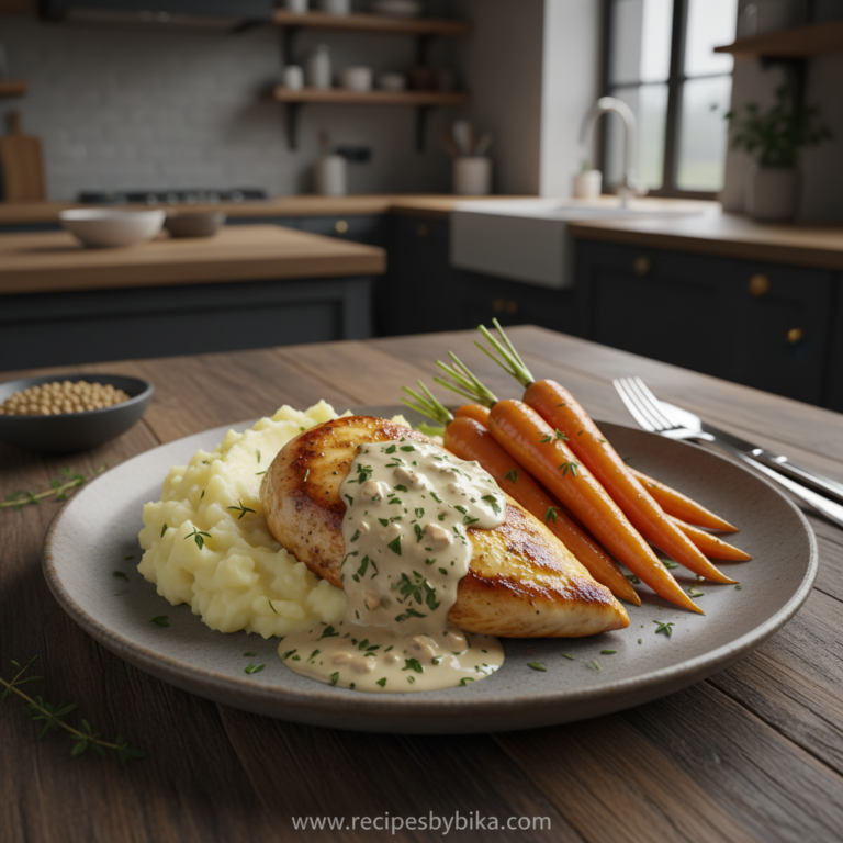 creamy-herb-chicken-with-mashed-potatoes---honey-glazed-carrots-dinner_feature