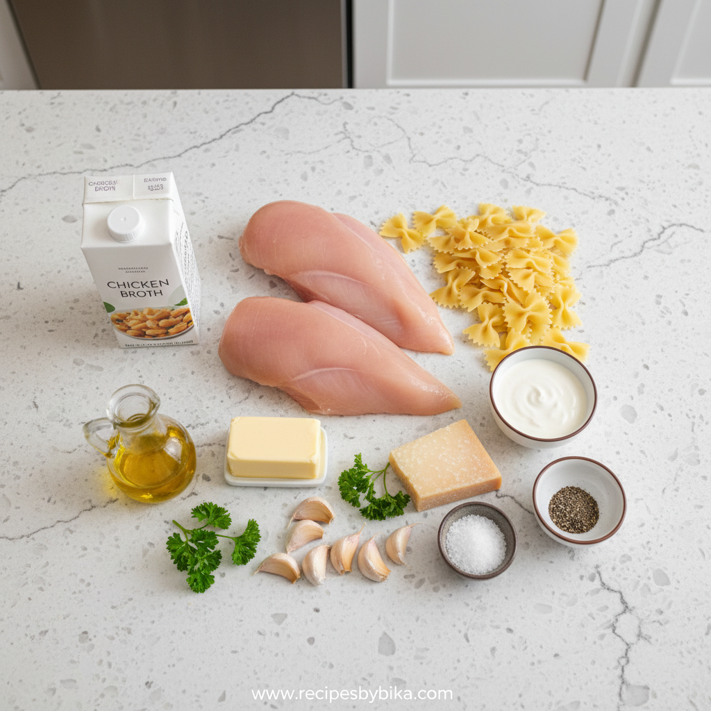 Garlic Butter Bowtie Pasta with Chicken - Easy Family Favorite Dinner Recipe 2 Ingredients for garlic butter chicken pasta