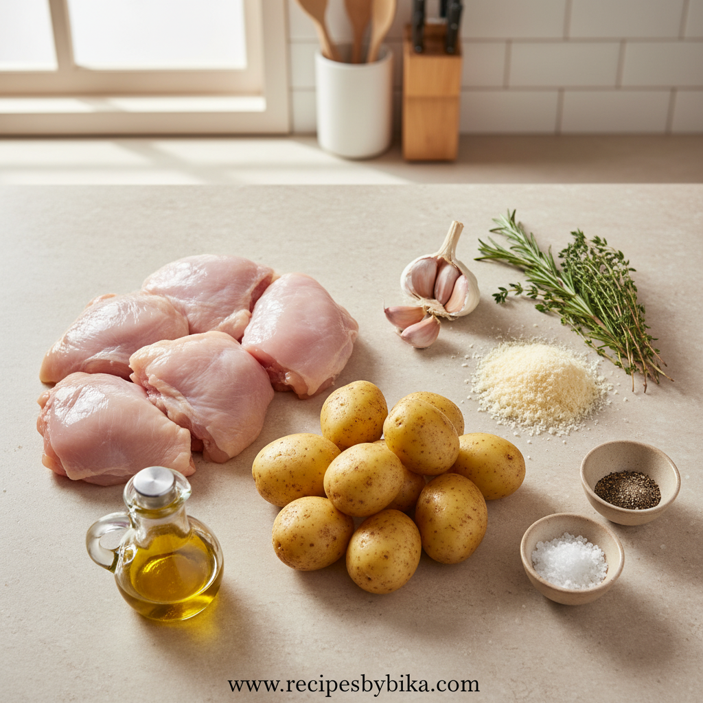 Ingredients for garlic parmesan chicken and potatoes