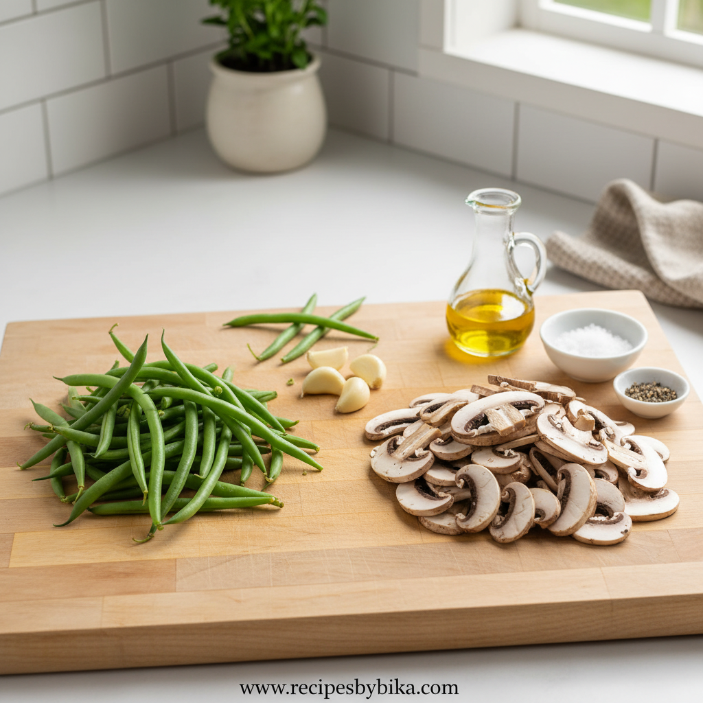 Ingredients for green beans with mushrooms