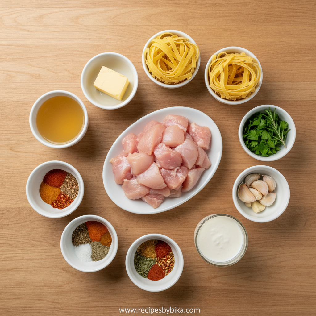 Ingredients for cowboy butter chicken pasta