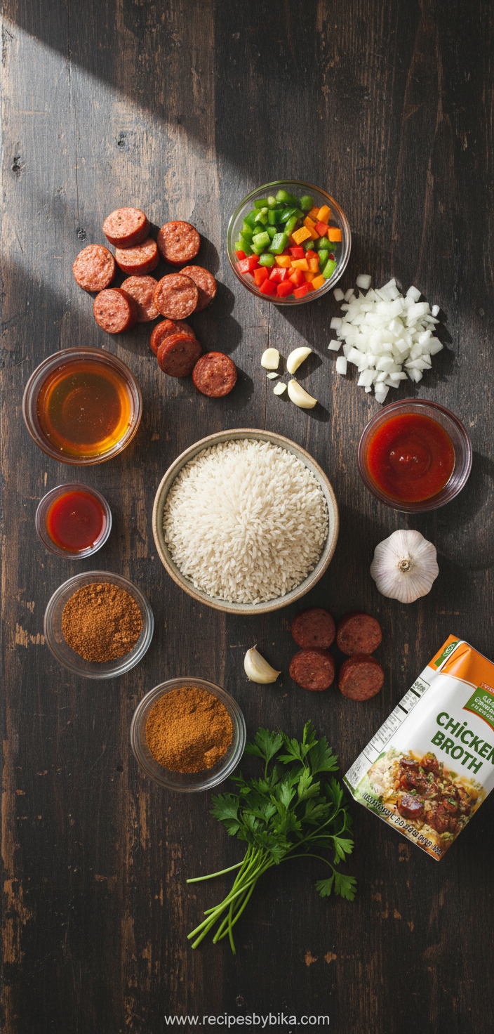 One Skillet Cajun Honey Garlic Rice with Spicy Sausage - Easy One Pan Dinner 2 Ingredients for Cajun honey garlic rice skillet