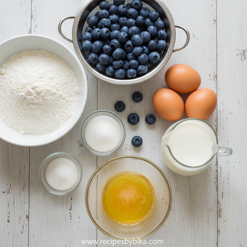 Easy 30 Minute Bakery Blueberry Muffins - Quick Homemade Recipe 2 Ingredients for homemade blueberry muffins including flour, blueberries, sugar, and butter