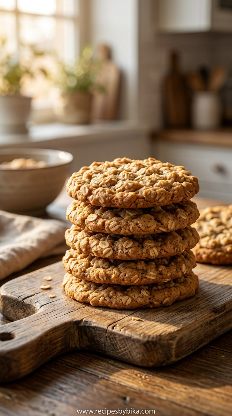 Fresh baked oatmeal cookies on cooling rack