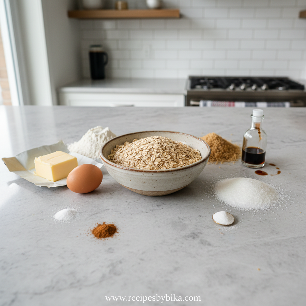 Ingredients for one bowl oatmeal cookies
