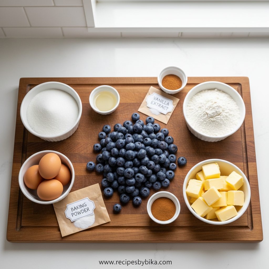 Ingredients for bakery style streusel blueberry muffins