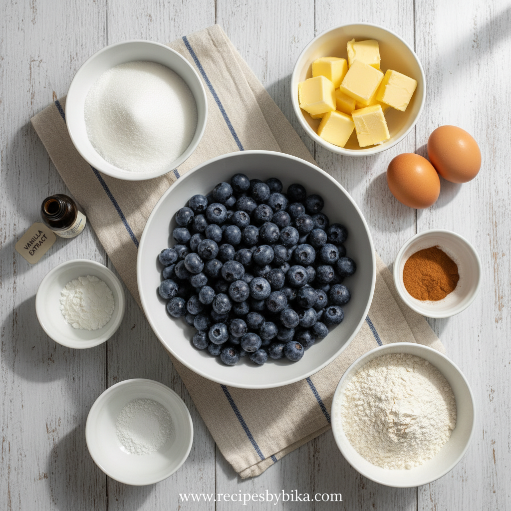 Ingredients for blueberry muffins with crumble top