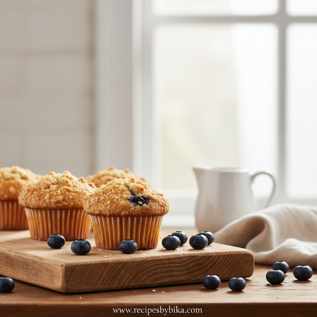 Juicy blueberry muffins with crumble topping
