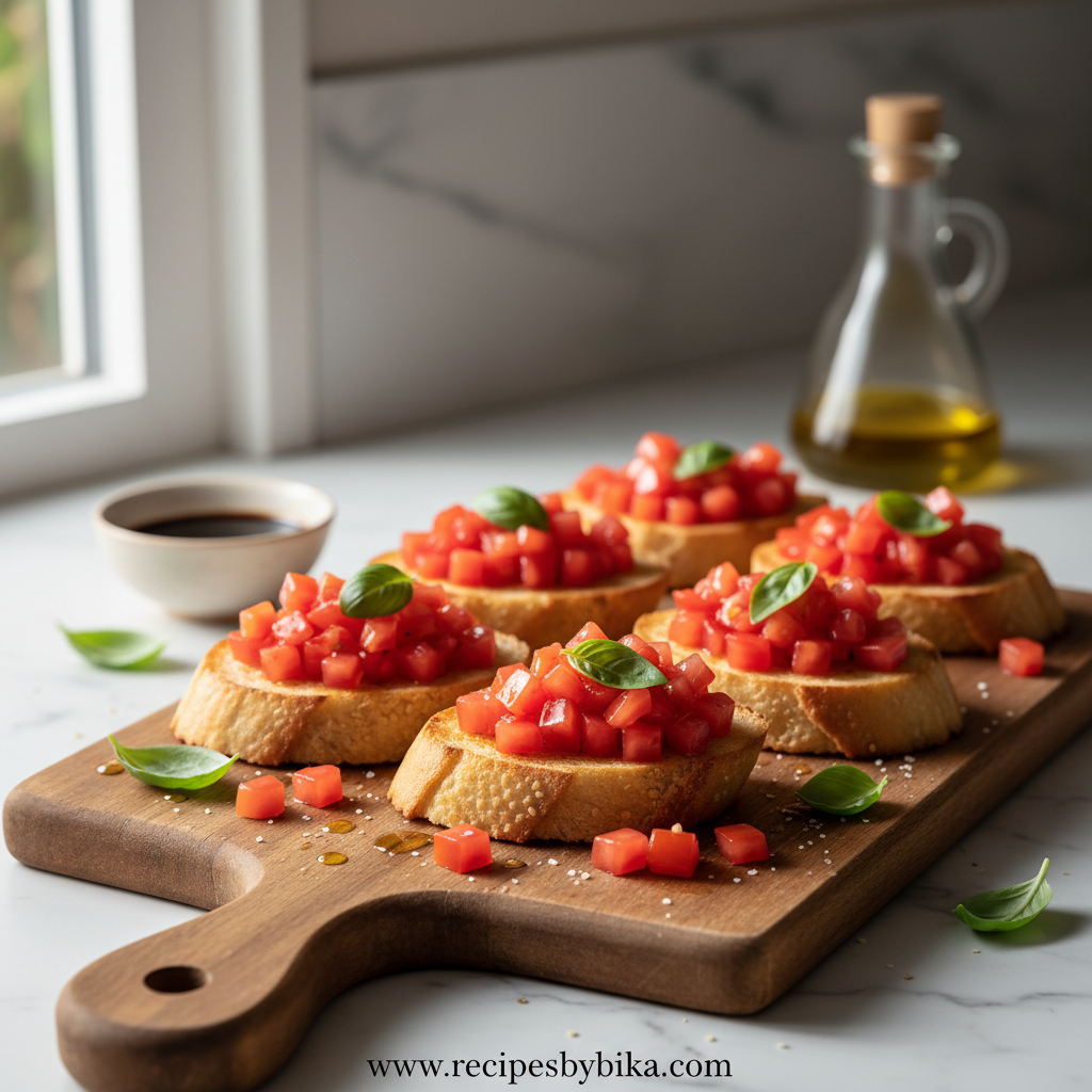 Classic Italian Bruschetta with fresh tomatoes and basil