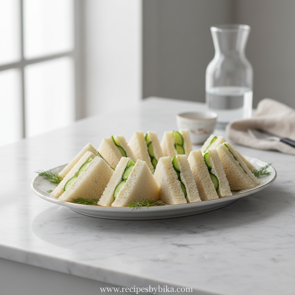 Classic cucumber sandwiches on a platter