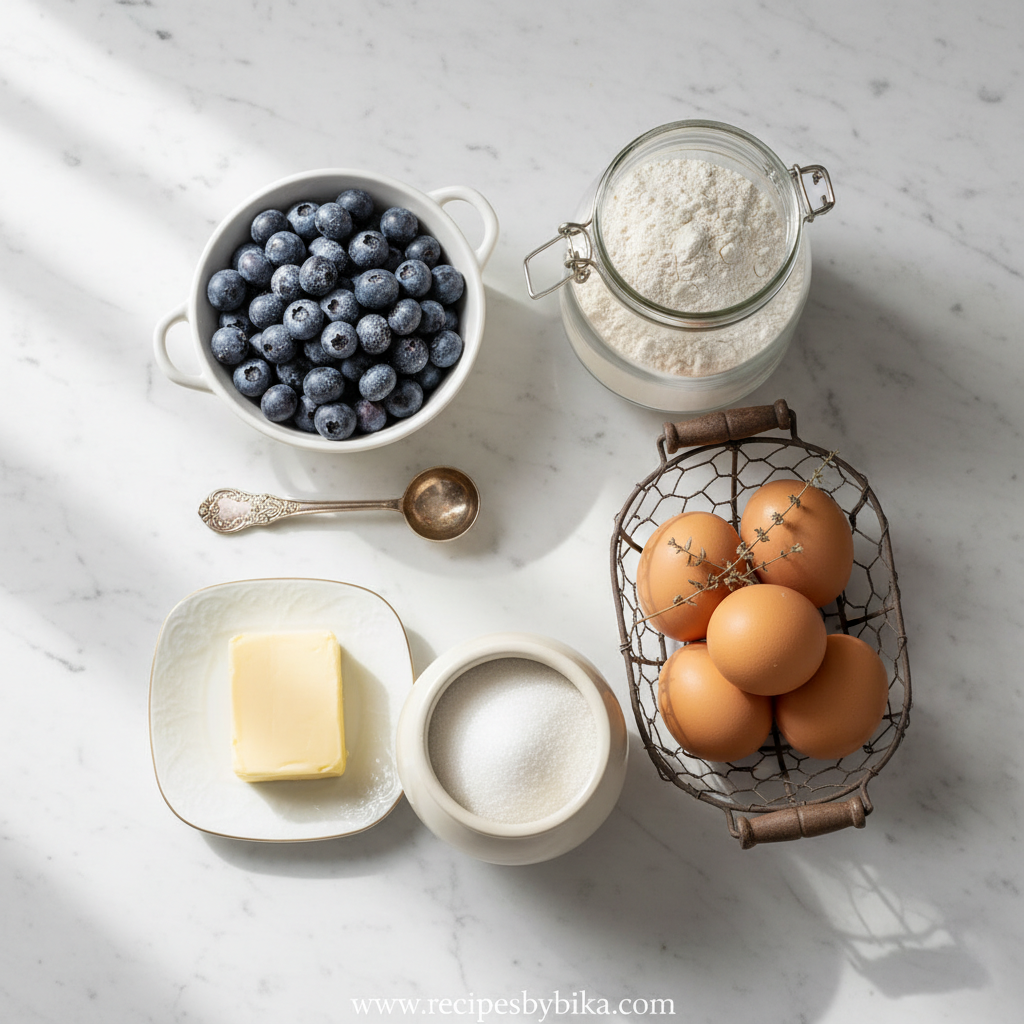 Ingredients for blueberry muffins with crumble topping