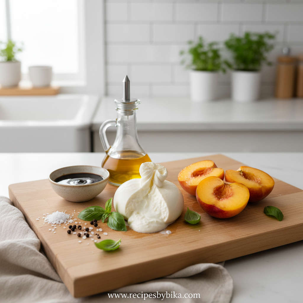 Ingredients for Grilled Peach Burrata Salad