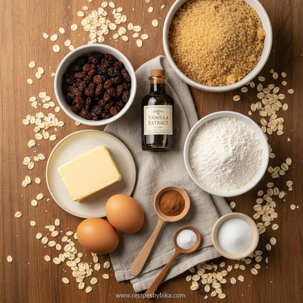 Ingredients for oatmeal cookies