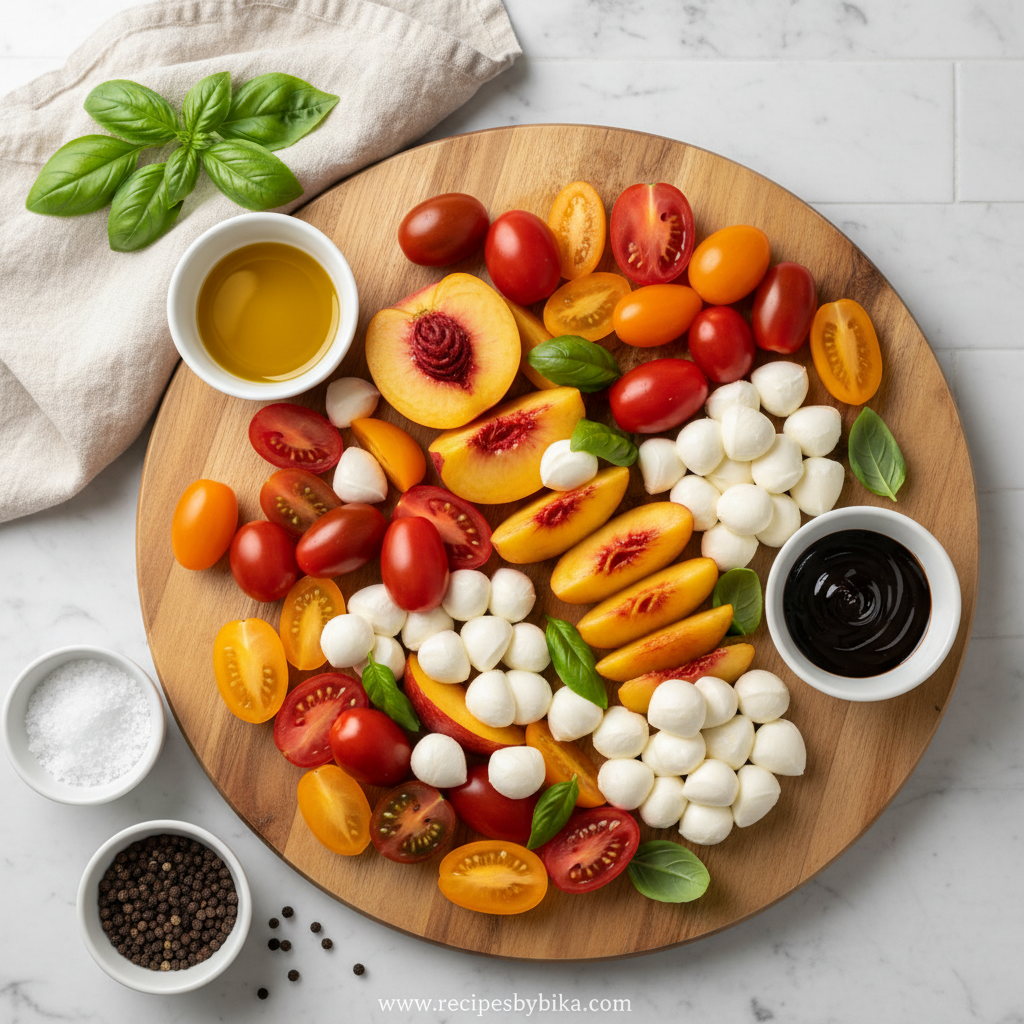 Ingredients for Peach Tomato Caprese Salad