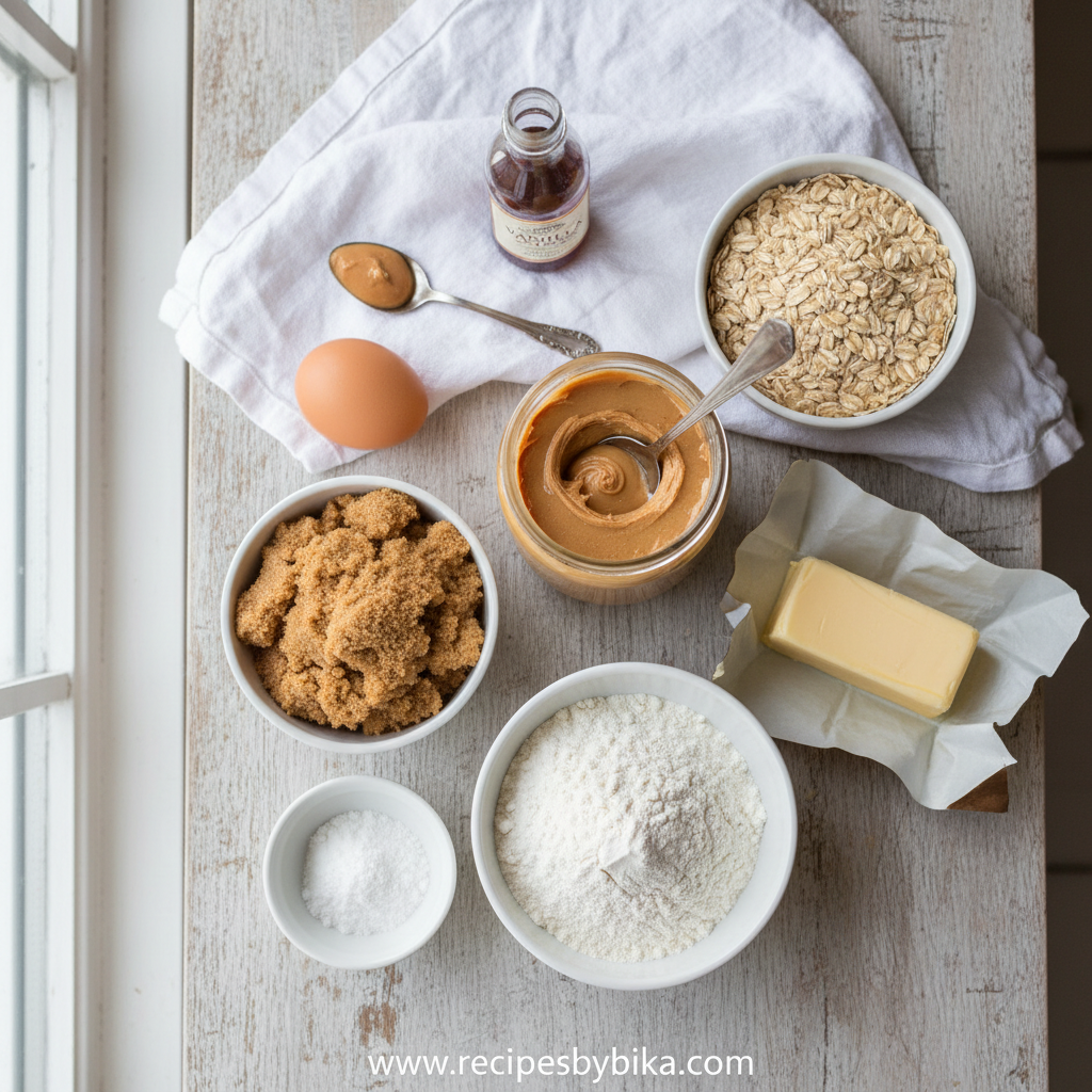 Ingredients for Peanut Butter Oatmeal Cookies