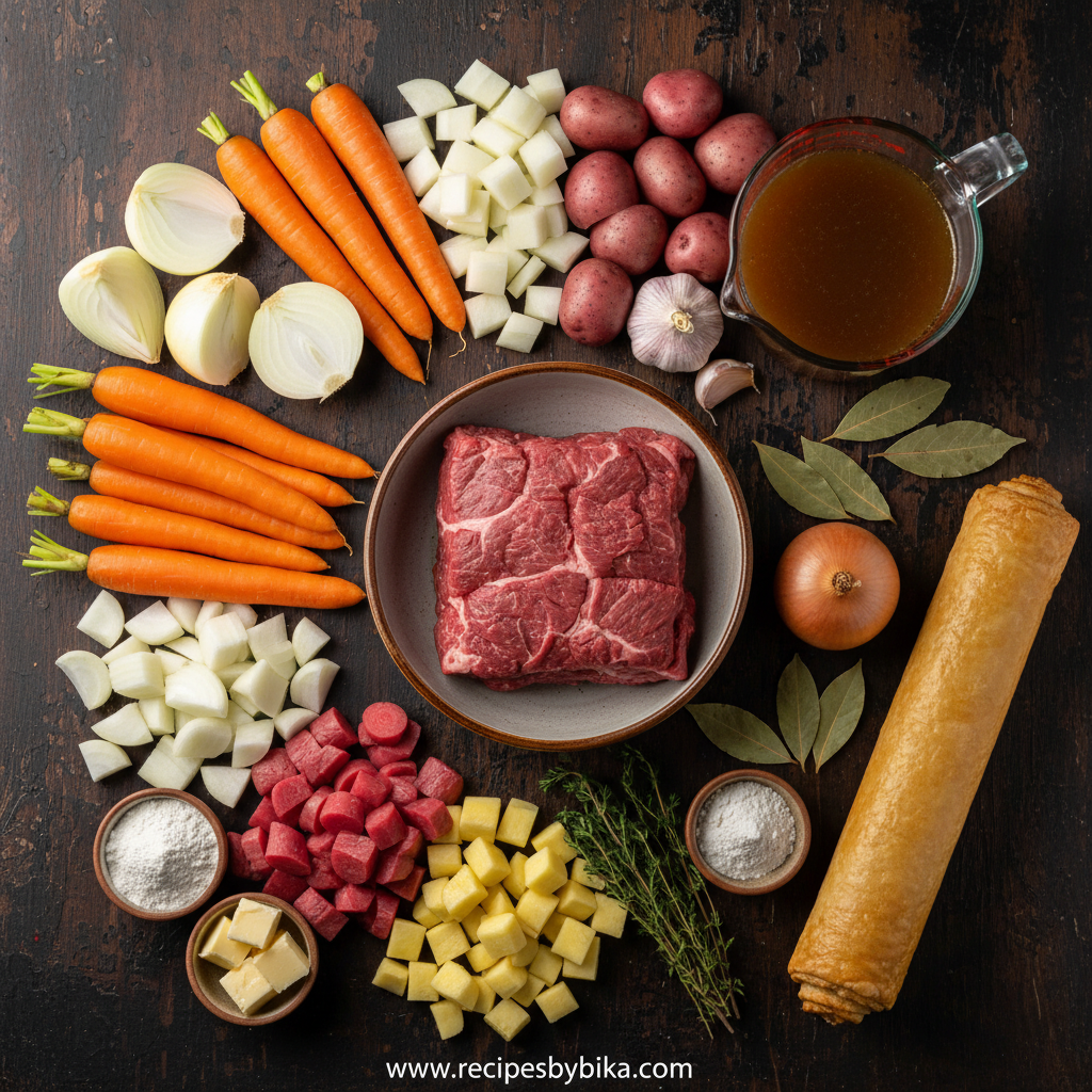 Ingredients for Savory Beef Stew Pot Pie