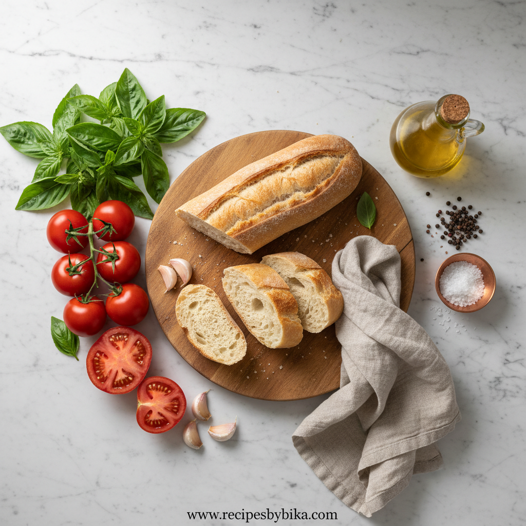 Fresh ingredients for Tomato Basil Bruschetta