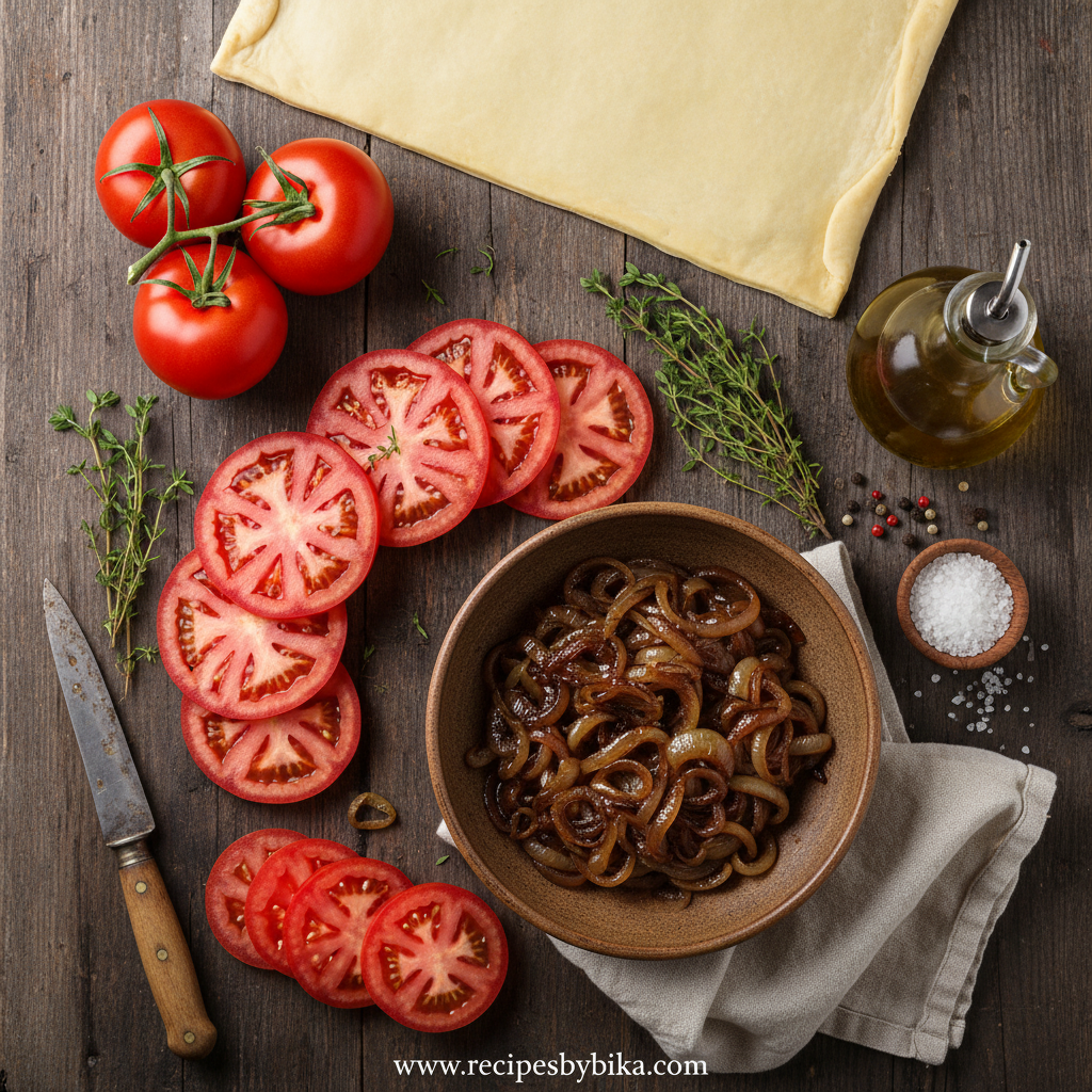 Ingredients for Beefsteak Tomato Tart with Caramelized Onions & Thyme