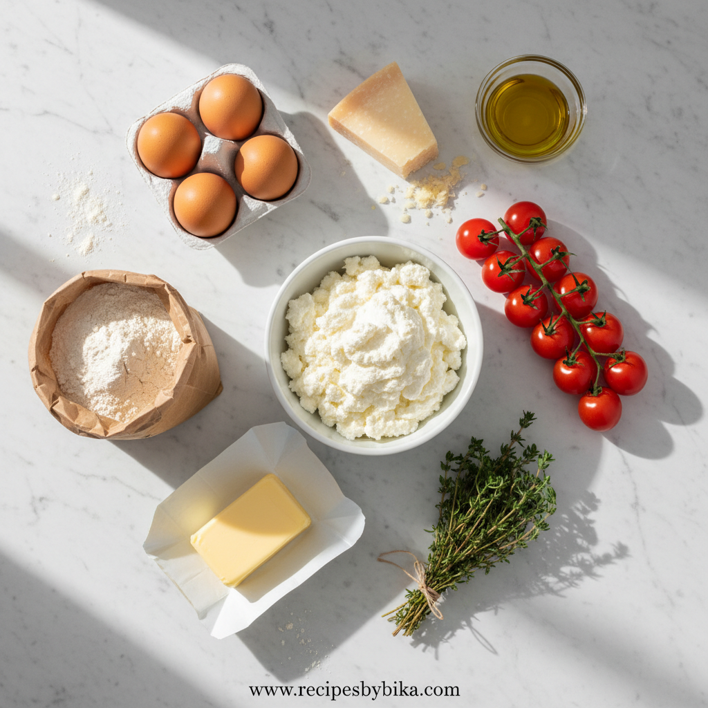 Ingredients for Cherry Tomato Tart with Herbed Ricotta